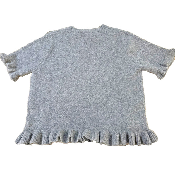 ZARA NWT Gray Ruffle Hem Short Sleeve Sweater Top Size S - Picture 7 of 7